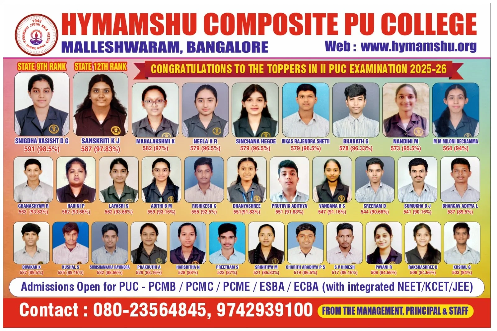 II PUC toppers 2025-2026 announcement